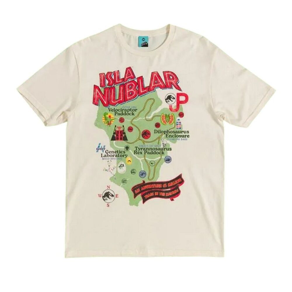 Jurassic Park Unisex Adult Isla Nublar Map T-Shirt / Beige